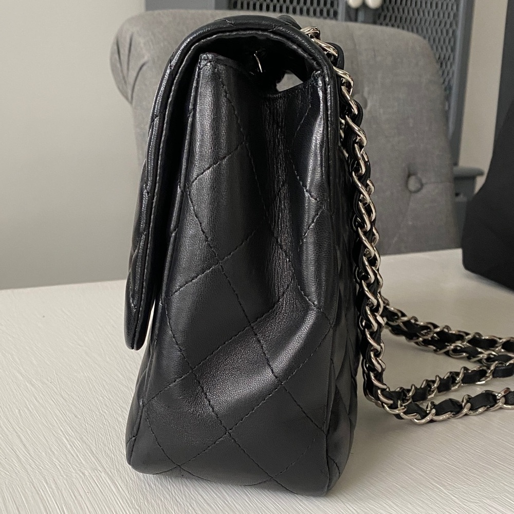 Chanel Black Jumbo Flap Lambskin Leather Silver Hardware Bag Full Set New in Box - Picture 6 of 16